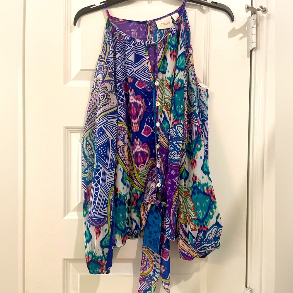 Chico’s Cold Shoulder Tie Front Top